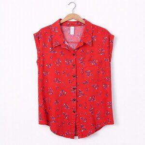NOBO | Red & Blue Floral Sleeveless Blouse - Medium